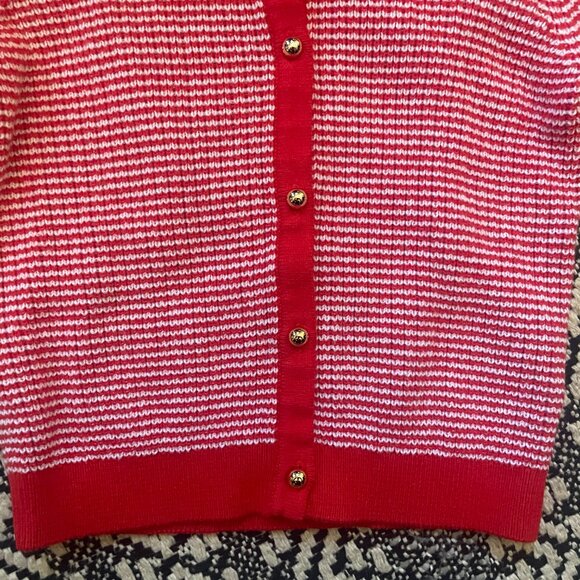 Janie and Jack Girls Striped Collared Cardigan – Moto Red Stripe – Size 3 - Picture 4 of 5